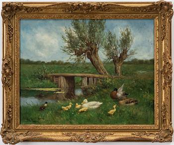Constante Artz, Family of Ducks by a River.