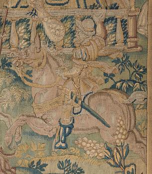VÄVD TAPET, gobelängteknik, ca 191,5 x 220,5 cm, Flandern 1500-tal. Järnstång medföljer.