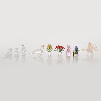 Swarovski, a set of 9 crystal figurines, late 20th century.