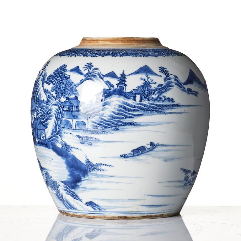 A blue and white jar, Qing dynasty, 18th century.