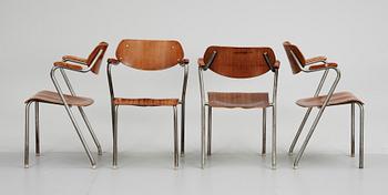 A set of four Swedish teak armchairs, 20th century.