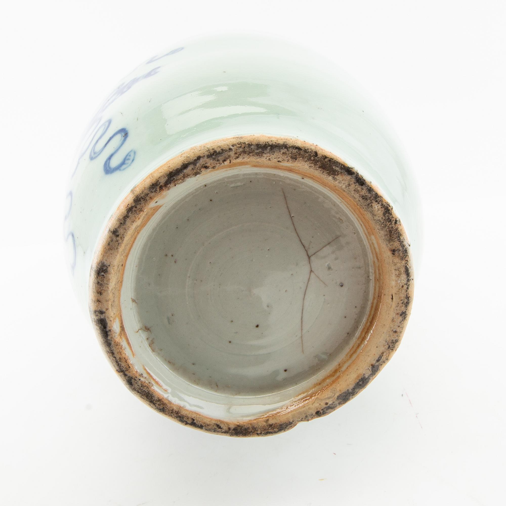 A celadon ground blue and white vase, 20th century.