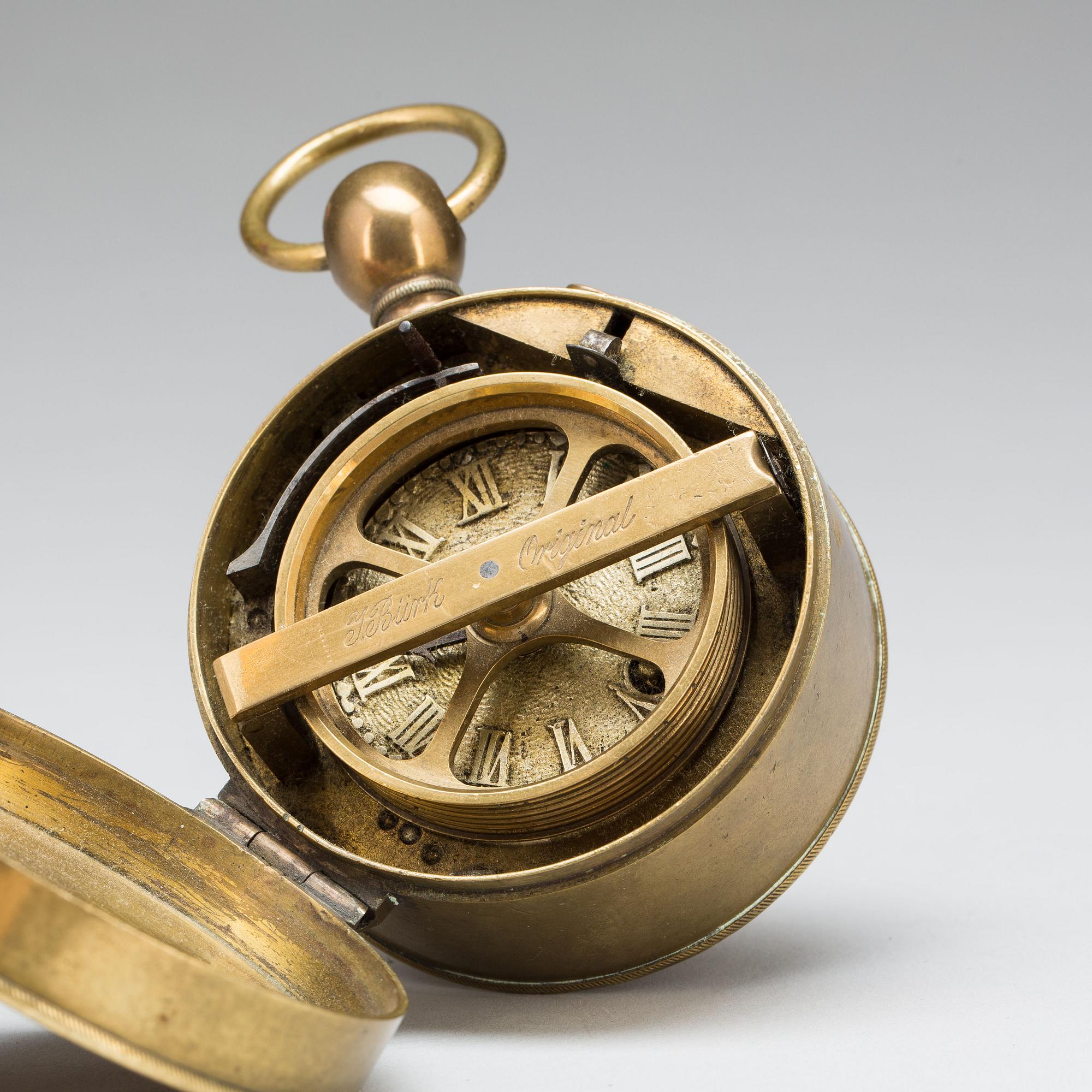 KONTROLLUR, mässing. S.k. nattvaktsur.  "Johannes Bürk Original", 1800-talets slut.