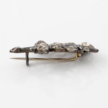 Brooch in silver set with rose-cut diamonds, 19th century.