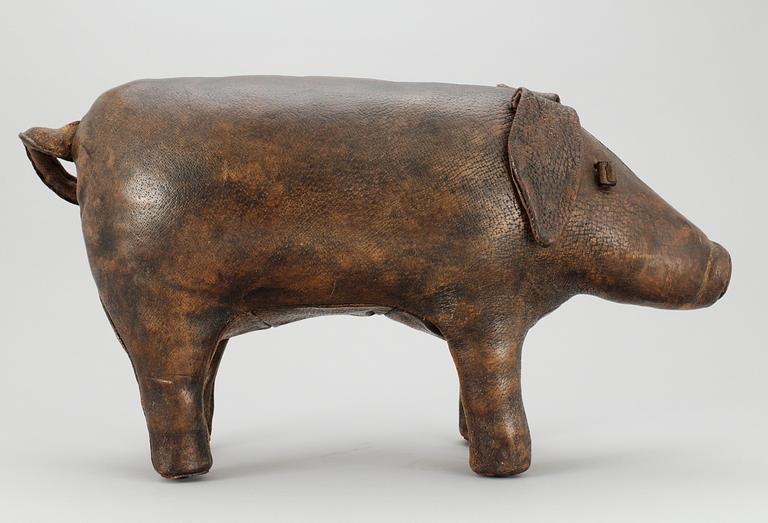 A brown leather figure of a pig, Svenskt Tenn, circa 1960.