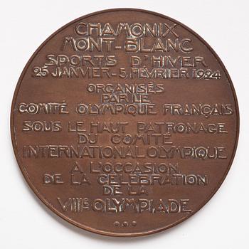 Medalj, 1:a olympiska vinterspelen Chamonix 1924 samt foto.