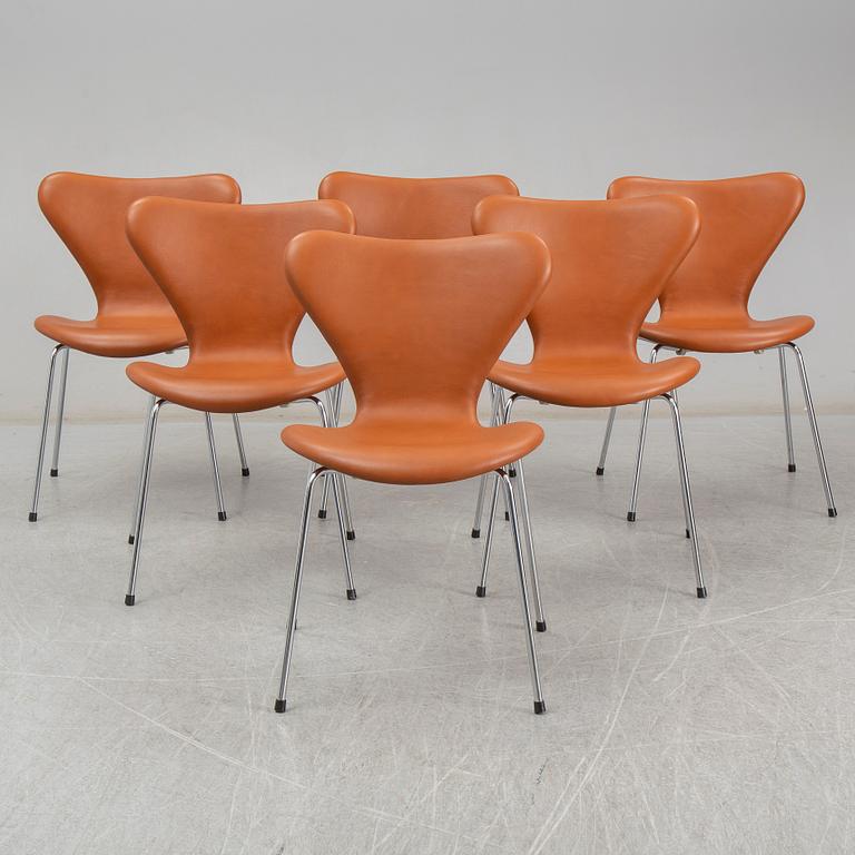 ARNE JACOBSEN, stolar 6 st, "Sjuan", Fritz Hansen, Danmark.