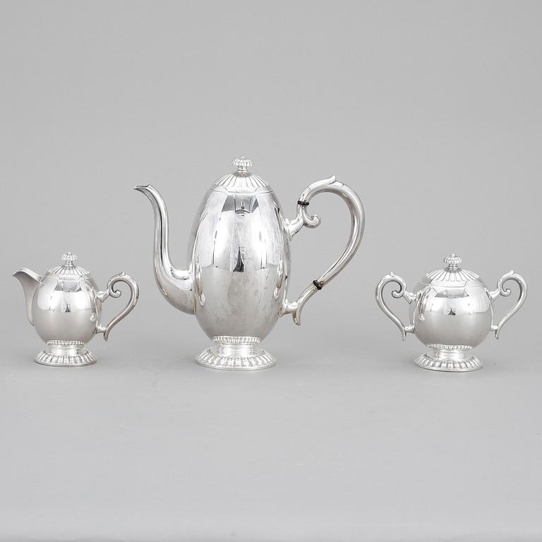 KAFFESERVIS, 3 delar, silver, Norge, 1900-talets andra hälft. Total vikt ca 740 gram.