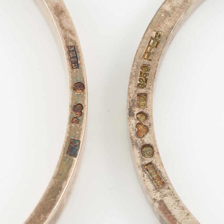 Lars Arby, five arm rings, sterling silver, Gothenburg 1963, 1967 and 1969.