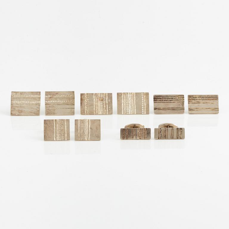 Lars Arby, five pairs of cufflinks, sterling silver, Gothenburg 1976 and 1980.