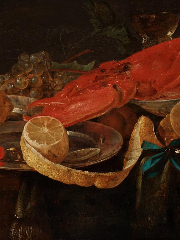 Pieter van Overschie (van Overschee), attributed to, Still Life with Lobster, Nautilus Shell, Wanli dish, and Lemon.