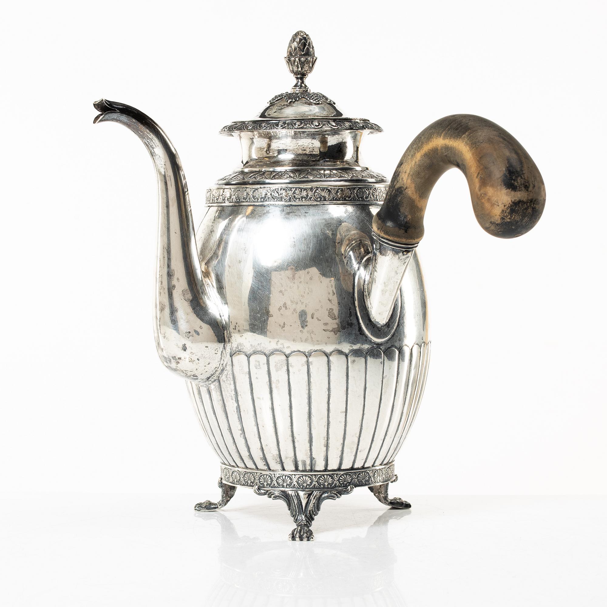 A 19th century Swedish silver coffee pot, marks of A.F.Hellman, Uppsala 1837.