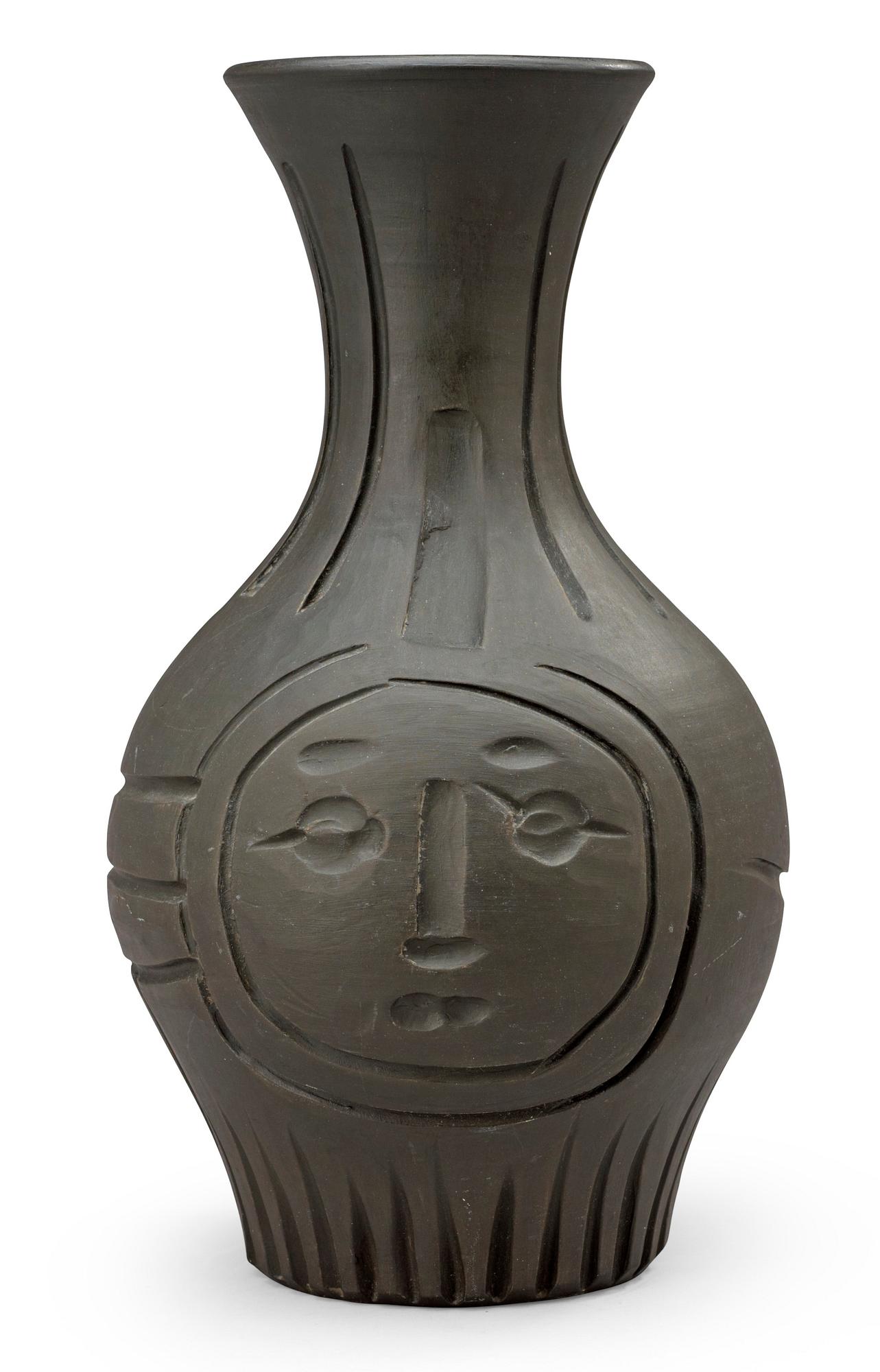 A Pablo Picasso faience vase,  "Vase gravé noir", Madoura Vallauris, France 1953.