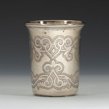 A BEAKER, 84 gilt silver. V. Lapschin Moscow 1856. Height 8,5 cm. Weight 113 g.