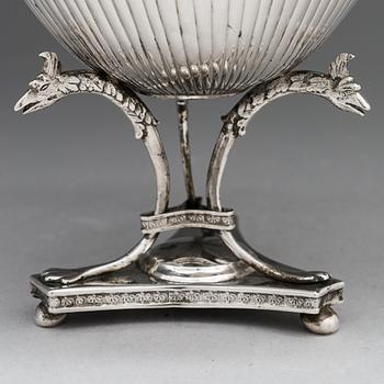 A footed Empire style sugar bowl, maker's mark of Johan Zettersten, Lovisa Finland 1826.