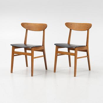 Six beech and teak dining chairs, Farstrup, Denmark, 1960s.