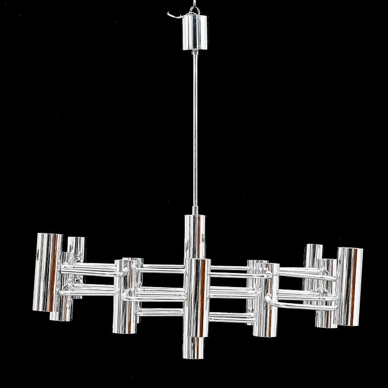 GAETANO SCIOLARI, a 13-light chrome chandelier, probably Boulanger SA.