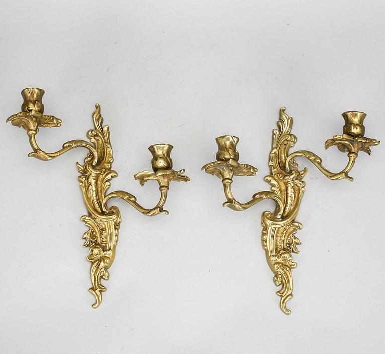 VÄGGAPPLIQUER, ett par, brons, rokokostil, 1900-tal.