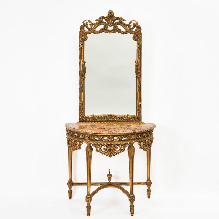 Mirror with console table, first half of the 20th century.