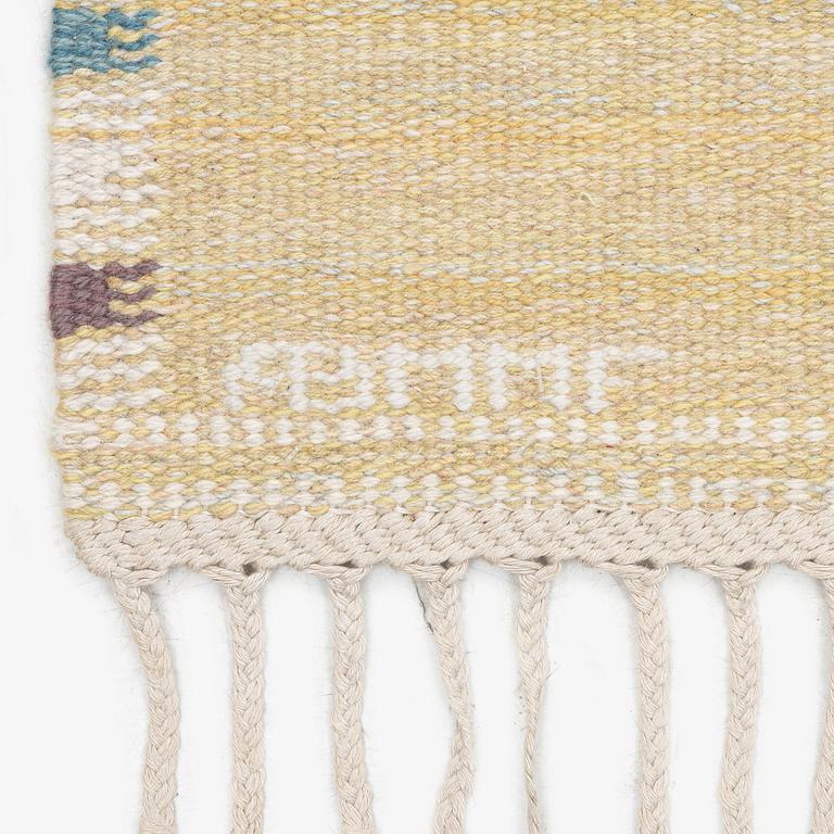 Barbro Nilsson, a carpet, 'Falurutan gul S', flat weave, c. 200 x 150 cm, signed AB MMF BN.