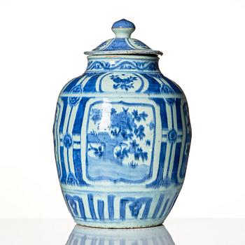 A massive blue and white jar with cover, Ming dynasty, Wanli (1572-1620).