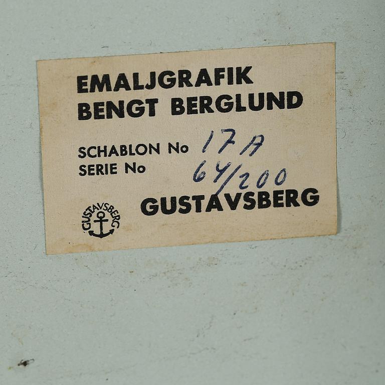 BENGT BERGLUND, emalj på plåt, Gustavsberg, signerad och numrerad 64/200.