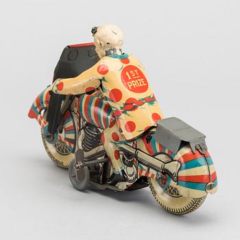 Mettoy Clown on Motorcycle, c. 1950.