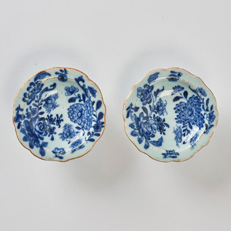 A pair of blue and white salts, Qing dynasty, Qianlong (1736-95).