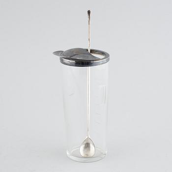 Cocktail jug and stirrer in glass and silver by Anton Michelsen, Denmark, mid/third quarter of the 20th century.