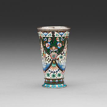 1087. A Russian early 20th century silver and enamel beaker, maks of Konstantin Skvortsov, Moscow 1899-1908.