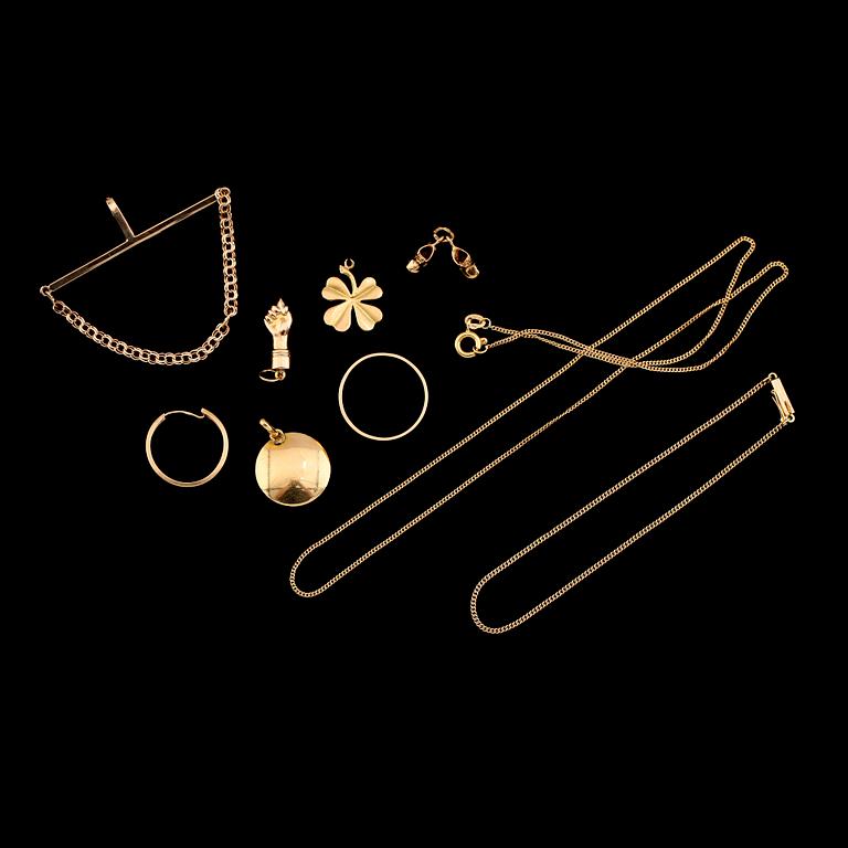 SAMLING SMYCKEN, 9 st, 14K/18K guld. Total vikt ca 17 g.