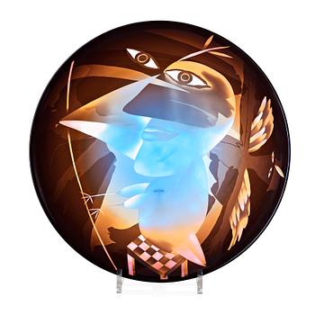 Ann Wolff, a blasted glass bowl "Goddess as bird", Transjö, Sweden 1980's.