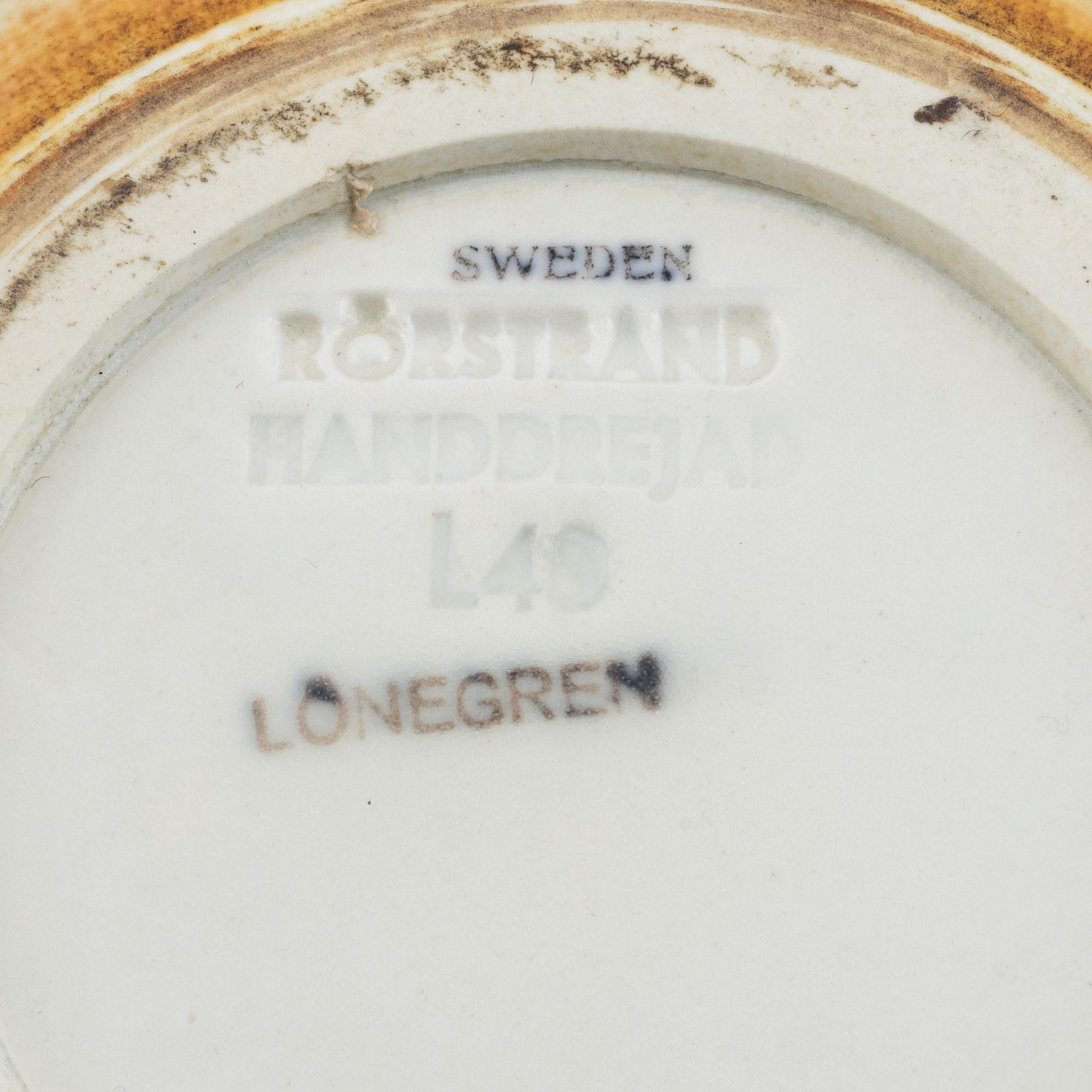 Gertrud Lönegren, a set of three stoneware vases and a dish, Rörstrand.