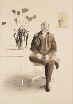 436. David Hockney, "Henry seated with tulips".