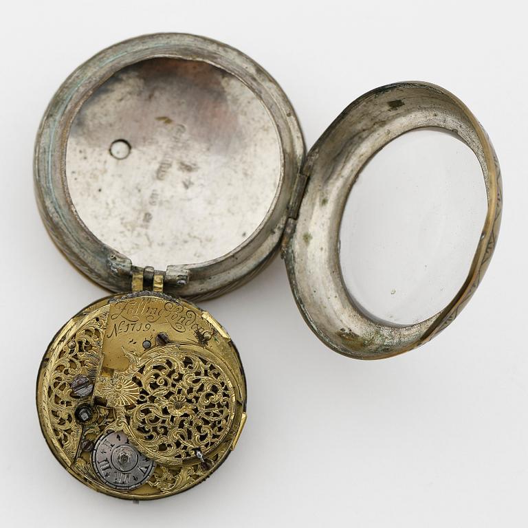 HERRFICKUR, 3 st, silver resp mässing, samtliga London, 1700-1800-tal. Silveruren tot ca 305 gram.
