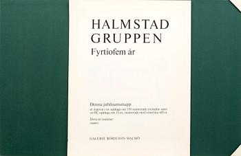 Halmstadgruppen Fyrtiofem år, mapp,  med 6 färglitografier, signerade och numrerade 2/350.