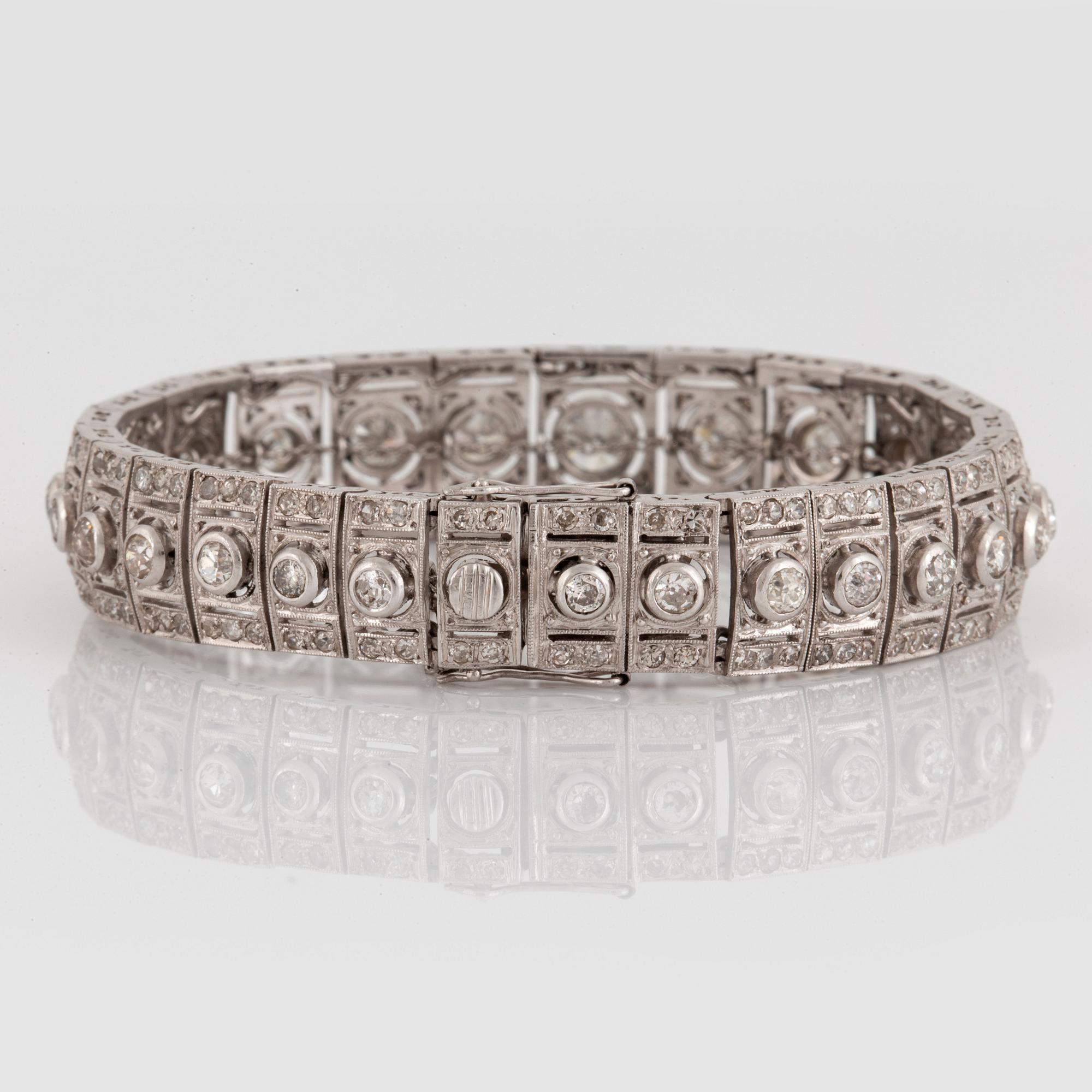 A platinum bracelet set with old- and eight-cut diamonds.