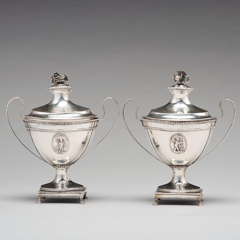 A pair of Swedish 18th century silver sugar-bowl, makers mark of Johan Fagerberg, Karlskrona 1789.