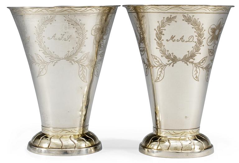 A pair of Swedish 19th cent silver wedding beakers, marks of Johan Petter Hedman, Norrköping 1840.