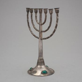 KANDELABER/MENORAH, sterlingsilver, Israel, 1900-talets mitt. Vikt ca 200 gram.