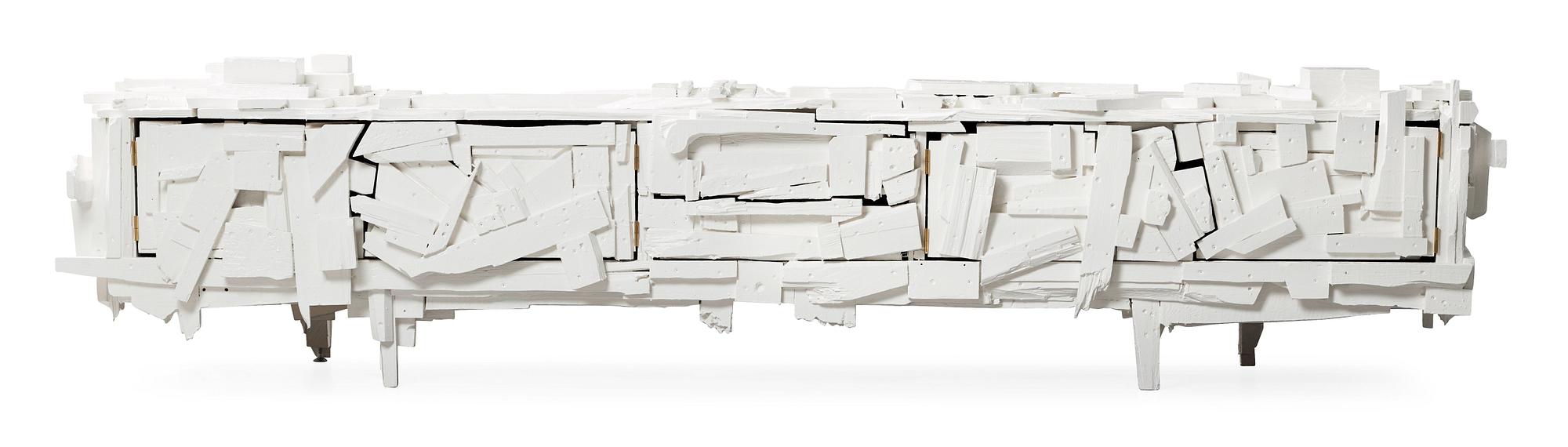 A unique Finn Ahlgren white lacquered 'trash sideboard', Stockholm, Sweden 2014.