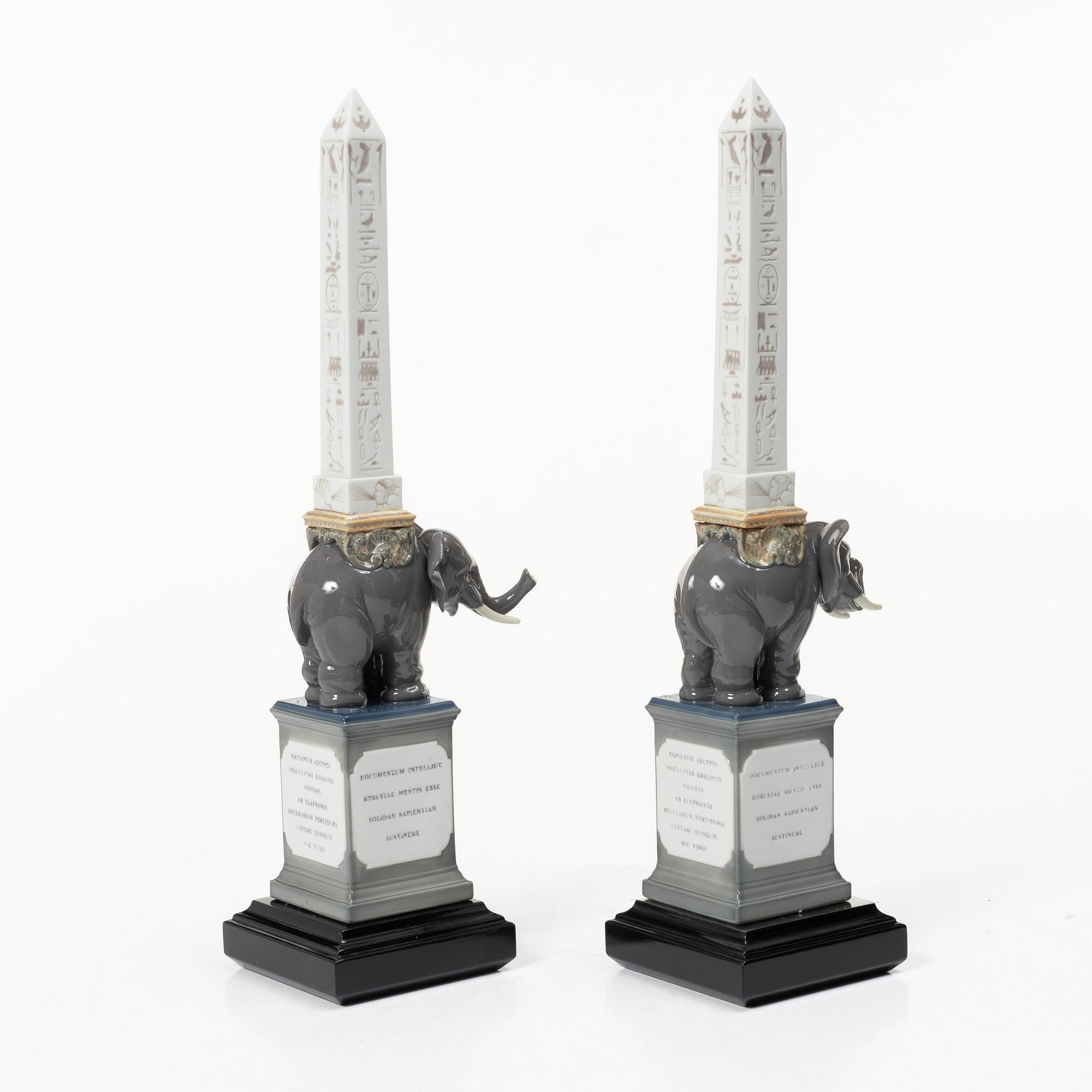 Lladró, figurines, a pair, "Pulcini obelisk enamels left" and "Pulcini obelisk enamels right", Spain.