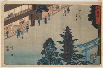 UTAGAWA HIROSHIGE
(1797-1858), efter, färgträsnitt. Japan, "Mishima", 1800-tal.