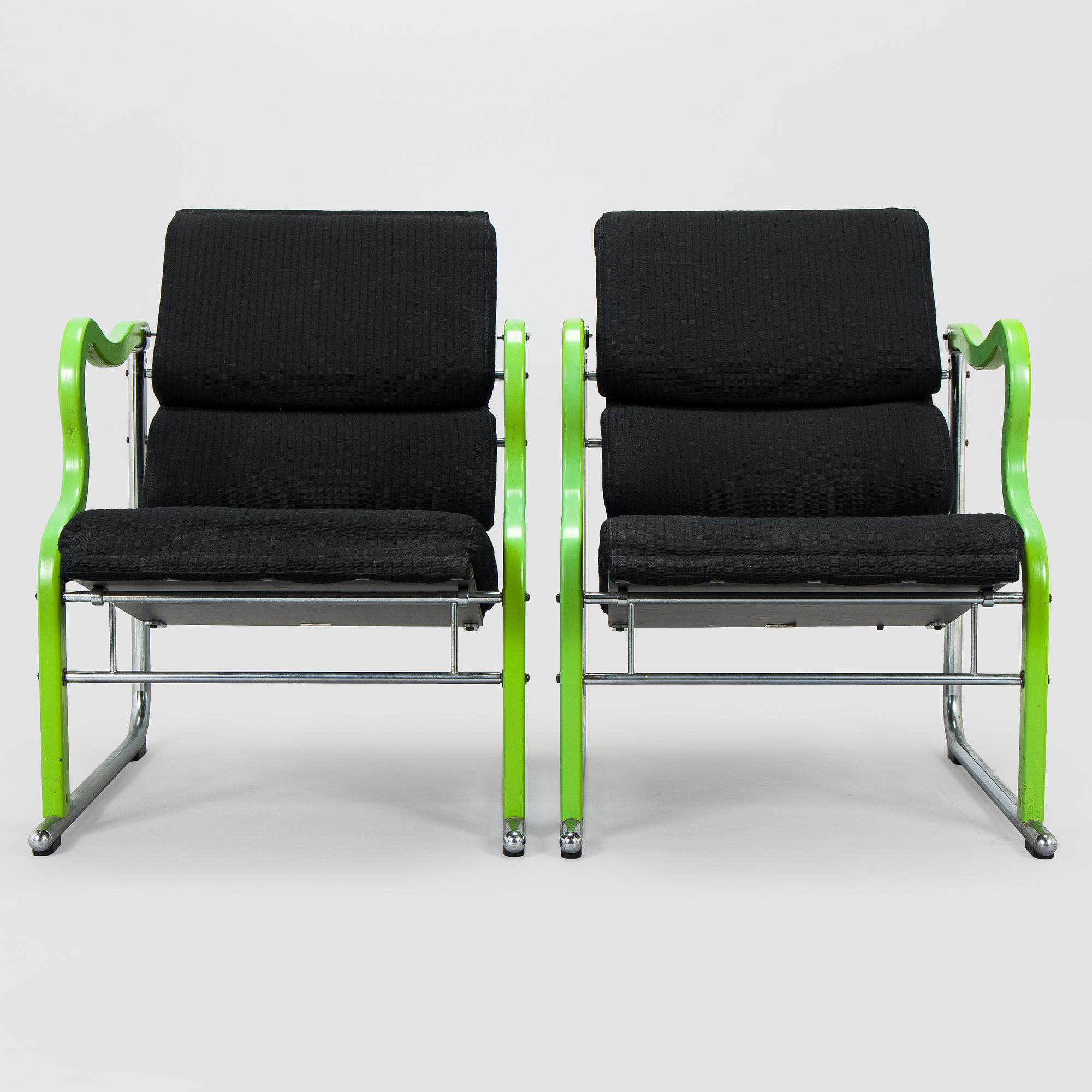 Yrjö Kukkapuro, A pair of 1980s 'Experiment' open armchairs for Avarte, Finland.