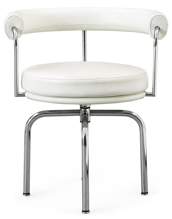 A Le Corbusier 'LC 7' chromed steel and white leather chair, Cassina, Italy.