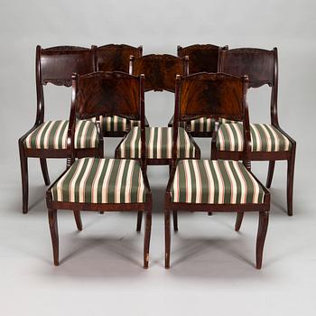 Seven mahogany veneered Empire style chairs, Russia / the Baltics, mid 19th century.