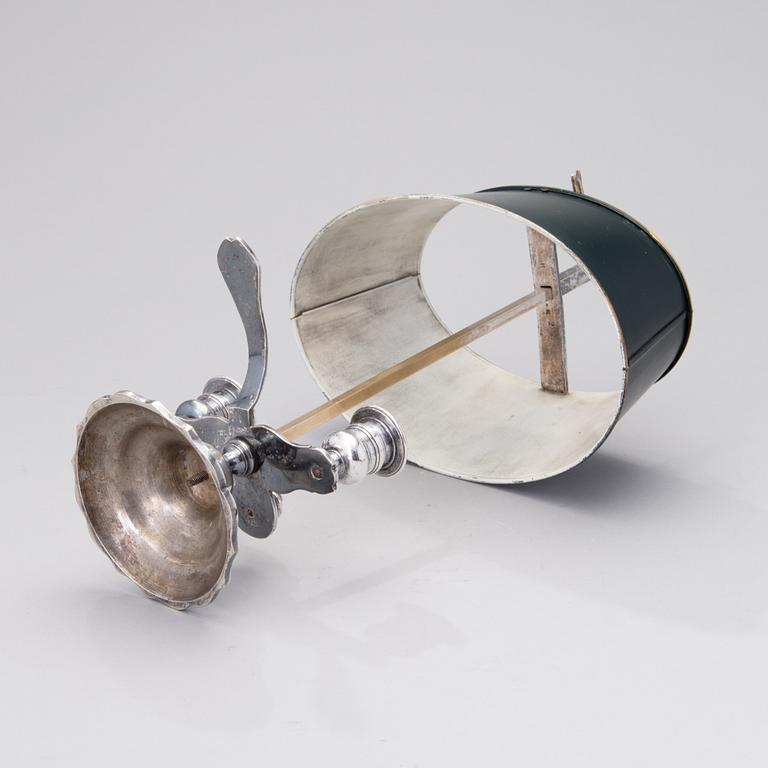 A BOUILOTTTE DOUBLE CANDLESTICK LAMP, silverplated, early 20th century.