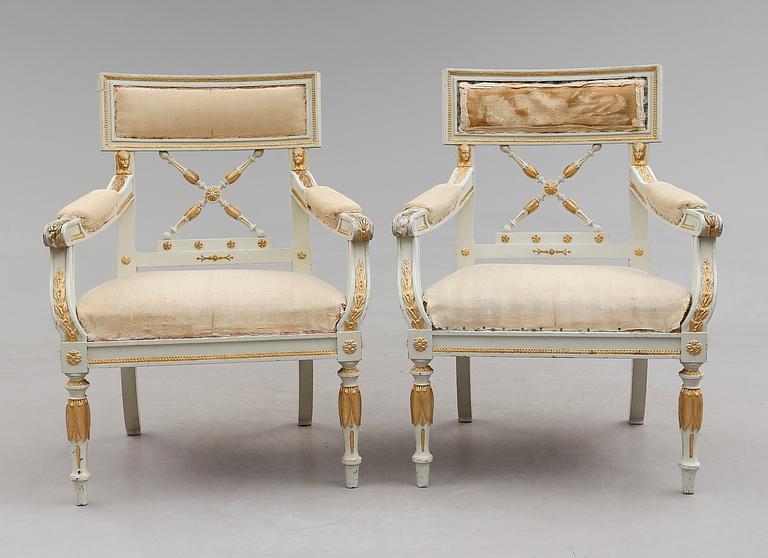 KARMSTOLAR, 1 par, empirestil, omkring år 1900.