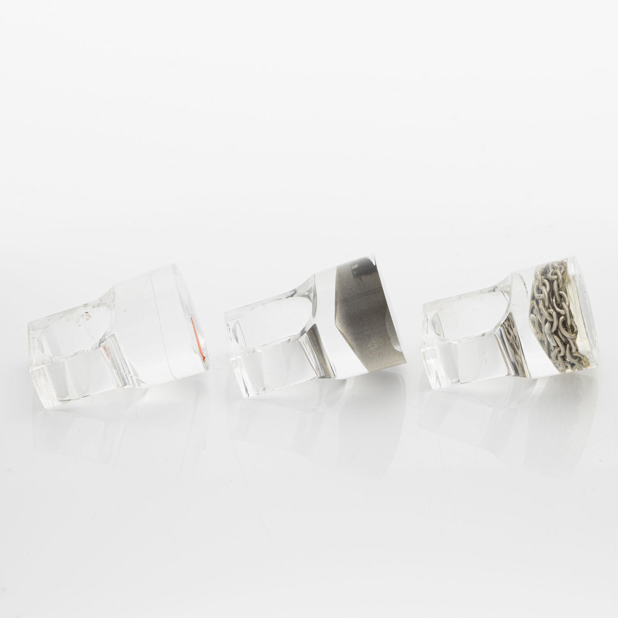 Siv Lagerström, three rings, acrylic plastic. 1970s.