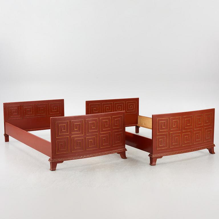 Axel Einar Hjorth, a pair of "Åbo" bed frames, Nordiska Kompaniet, Swedish Grace, 1920s-30s.